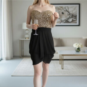 Lipsy VIP Gold Sequin Strapless Cocktail New Years Dress Size 8 USD